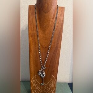 Juicy Couture Key Charm Elegant Long Silver Necklace with Crystal Accents